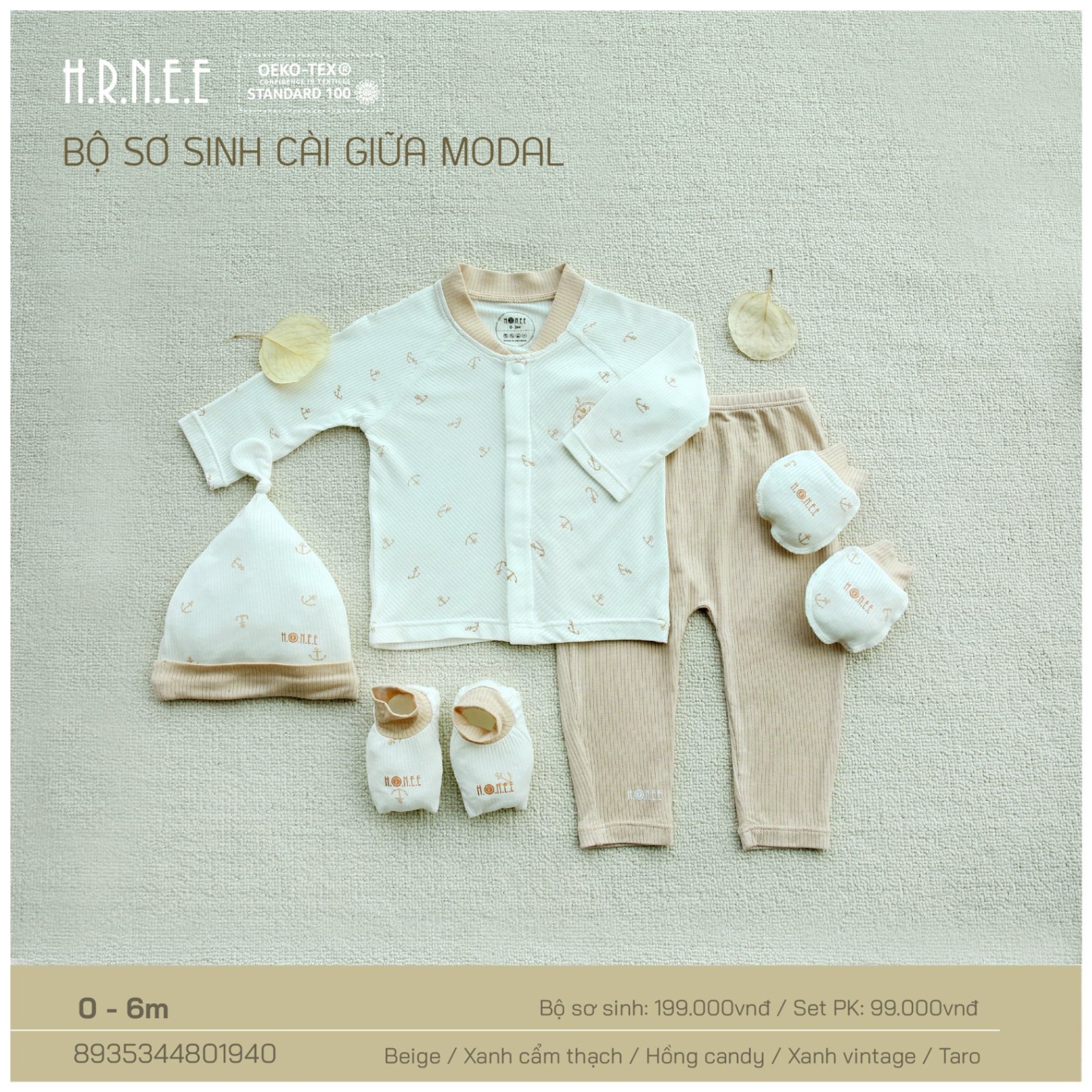 Hrnee-Bộ DT cài giữa modal mỏ neo be 3-6M