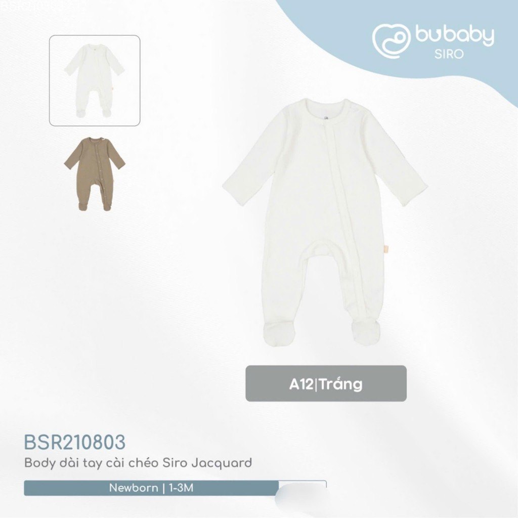 Bubaby-Body dài tay cài chéo Siro Jacquard trắng 1-3M