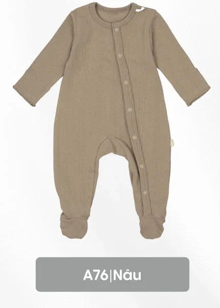 Bubaby-Body dài tay cài chéo Siro Jacquard nâu 1-3M