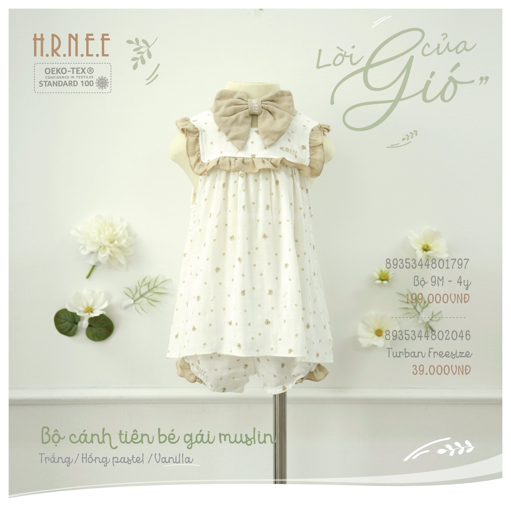 Hrnee bộ cánh tiên bé gái Muslin 6-9M màu trắng
