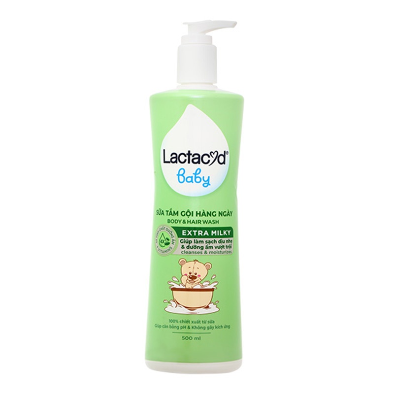 Sữa tắm gội Lactacid 500ml xanh lá 0M+