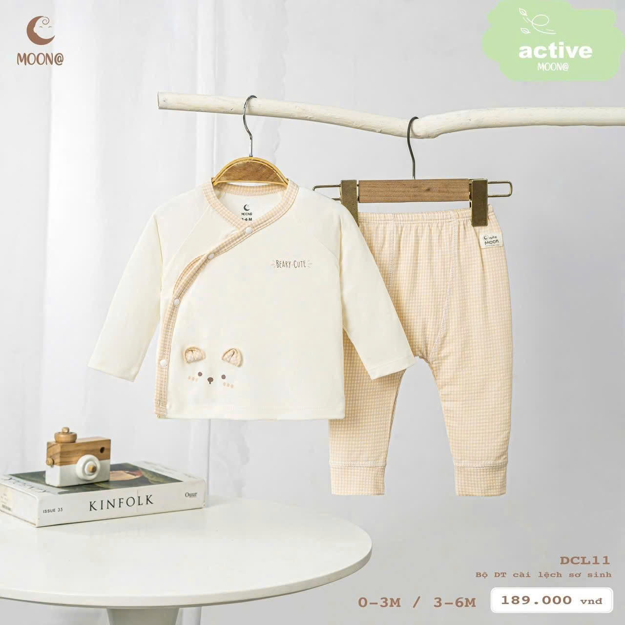 Bộ dài tay cài lệch Moon viền chó be beary cute