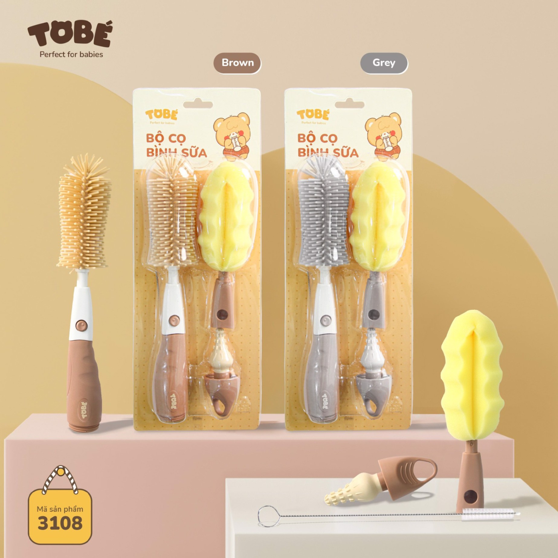 Cọ bình Silicone ToBe Việt Nam -Nâu 3108