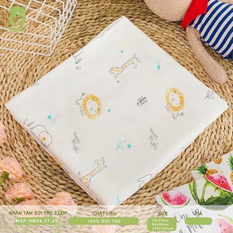 Khăn quấn và tắm Mipbi sợi tre 120x120cm trắng