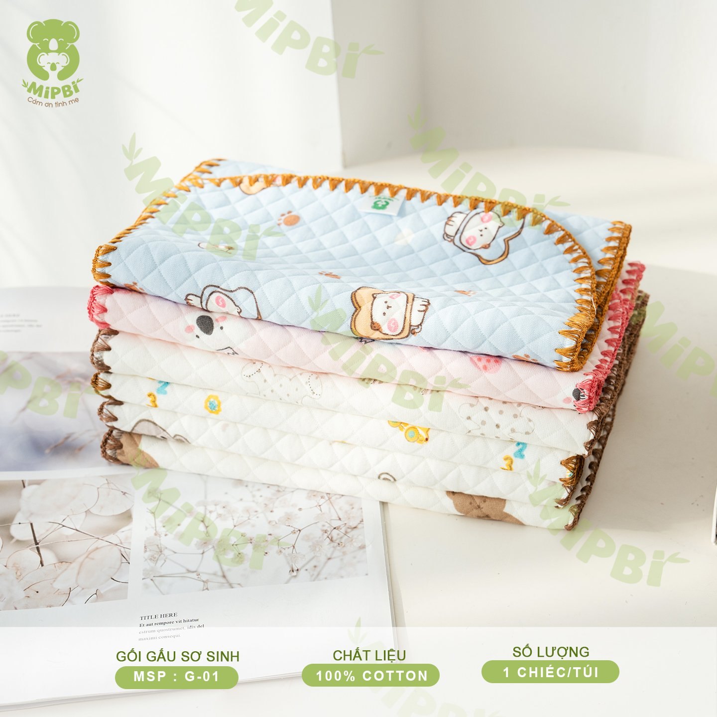 Gối gấu sơ sinh Mipbi G01 nhiều hình