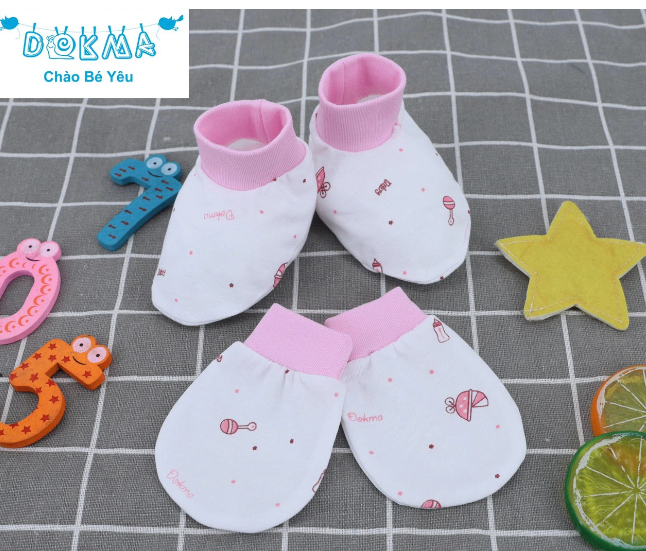 Dokma-Bao tay chân bo mỏng DS082 trắng hồng