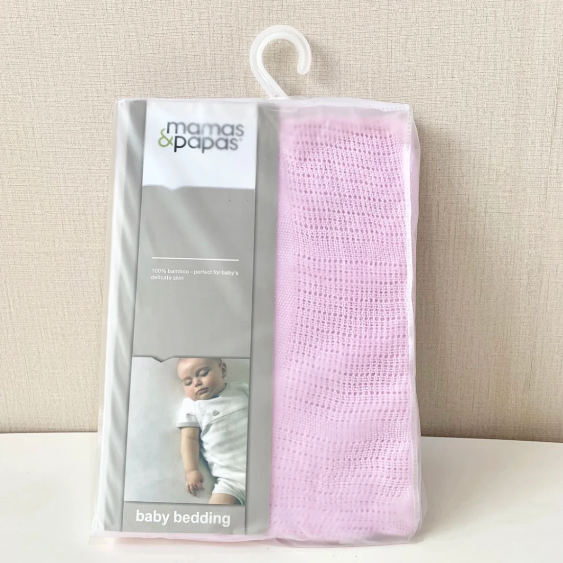 Chăn lưới sợi tre Mamas papas hồng 120x160cm