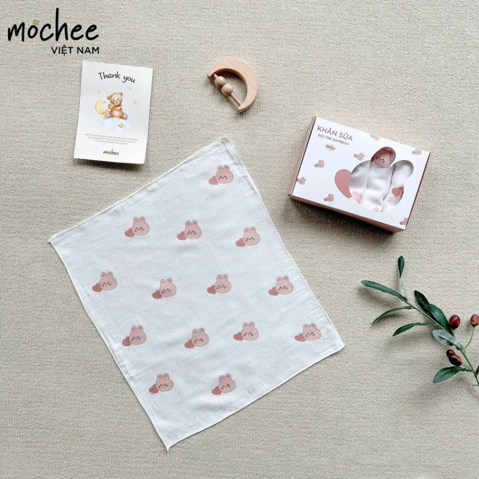 Set 6 Khăn sữa sợi tre Mochee Gấu nâu 30x30cm