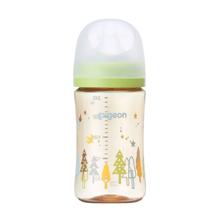 Bình sữa Pigeon Nhật cổ rộng 240ml xanh cây thông- núm M 3M+
