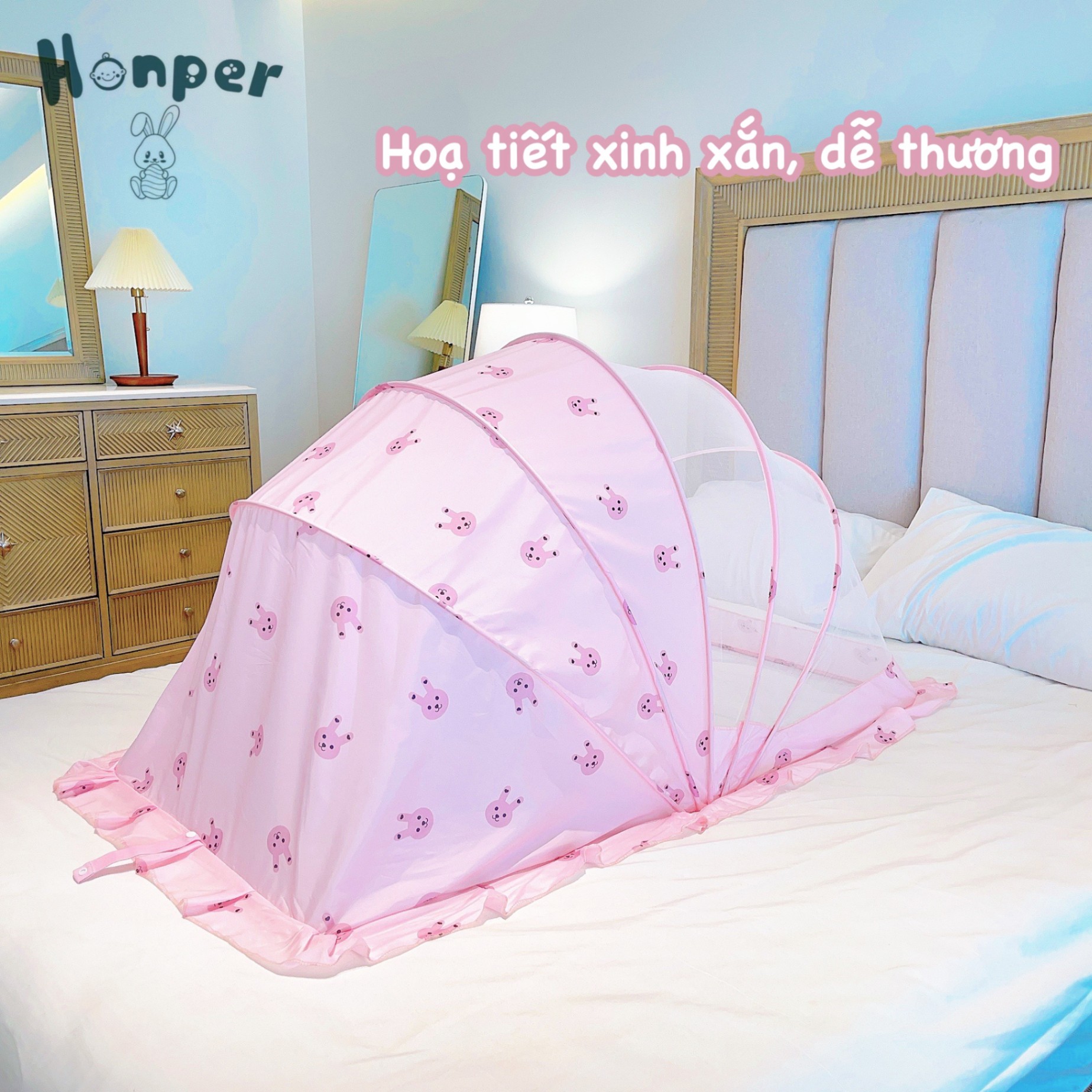 Màn chụp gấp gọn Honper HP313 hồng 120*60*65cm