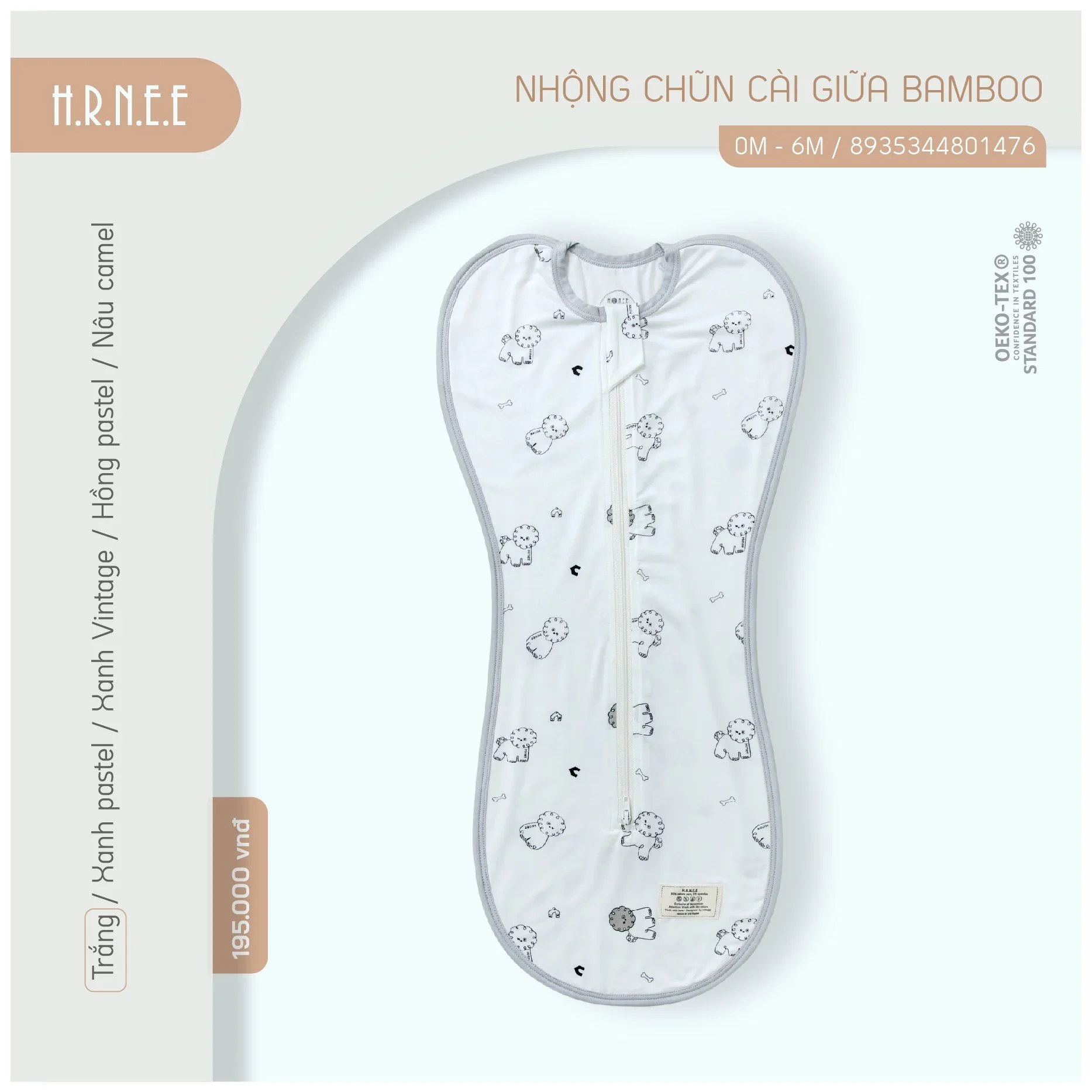 Hrnee-Nhộng chũn cài giữa bamboo chó trắng 3-6M
