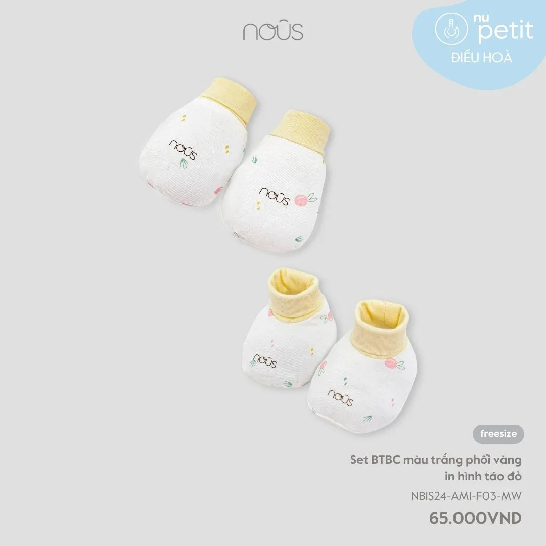 Nous -Set BTBC màu trắng phối vàng in hình táo đỏ
