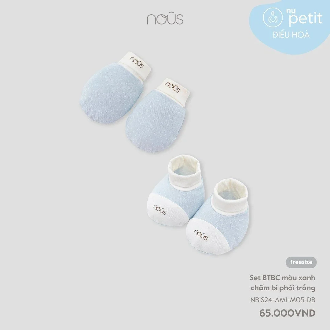 Nous -Set BTBC màu xanh chấm bi phối trắng