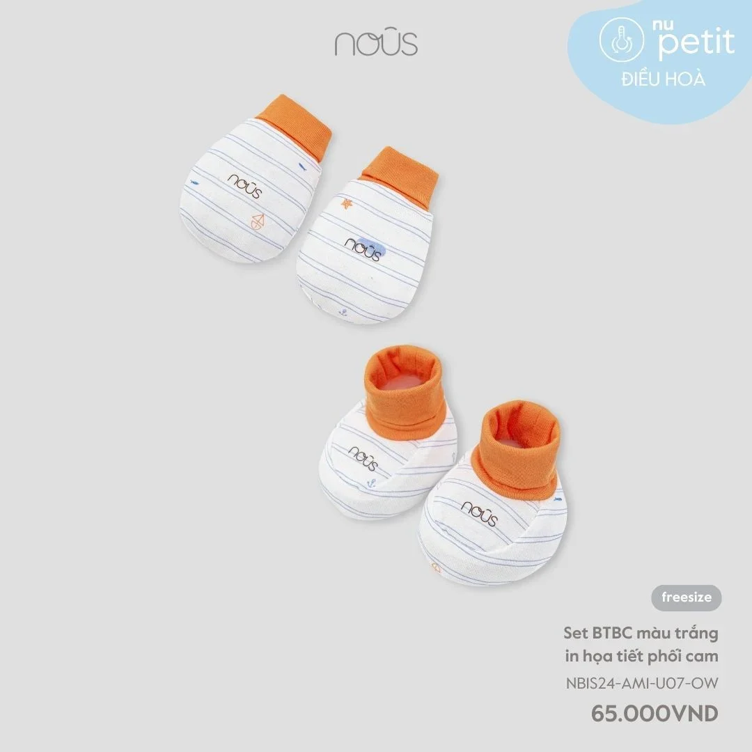 Nous -Set BTBC màu trắng in hoạt tiết phối cam