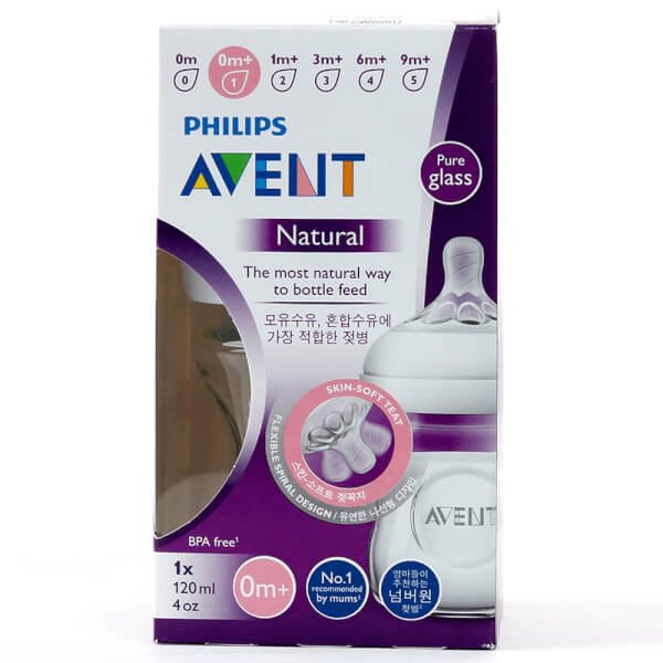 Bình sữa Philips Avent Anh thủy tinh 120ml núm 0M+