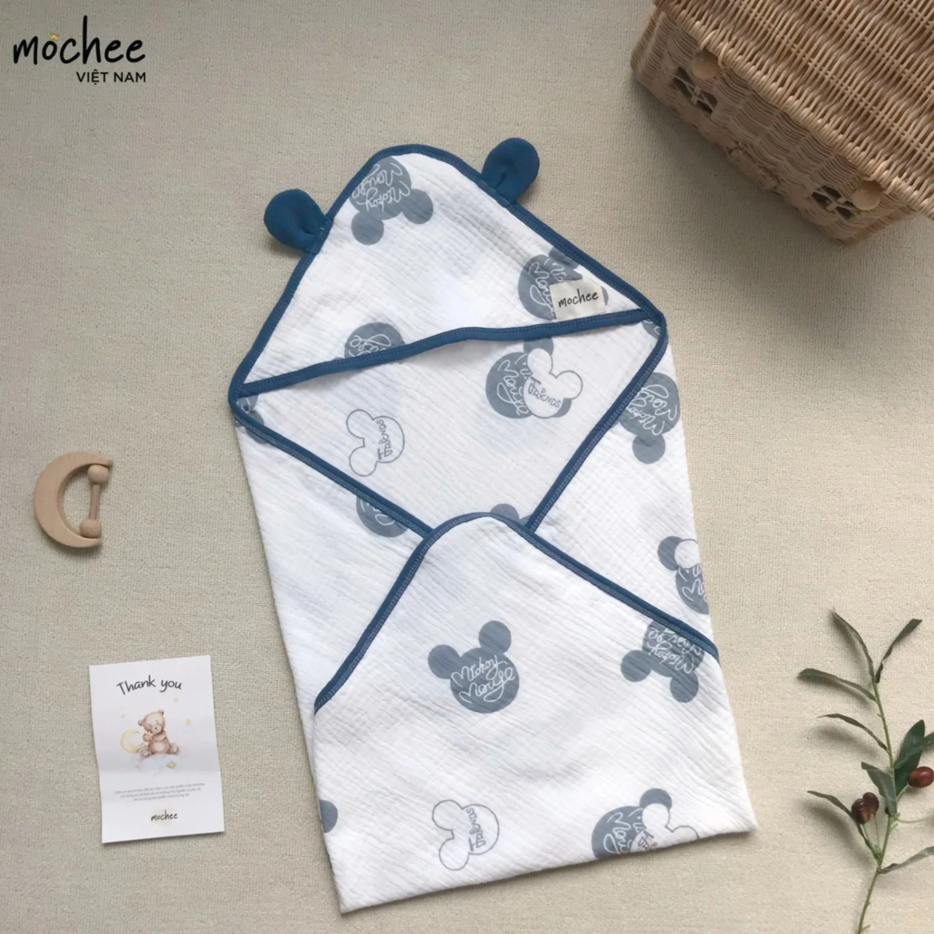 Ủ choàng xô tai gấu Mochee gấu cây 70x70cm