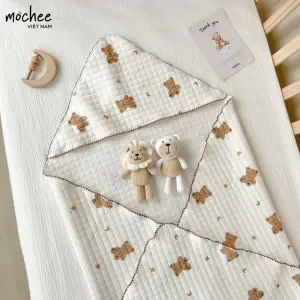 Ủ hè cotton chần bông Mochee gấu nâu 90x90cm