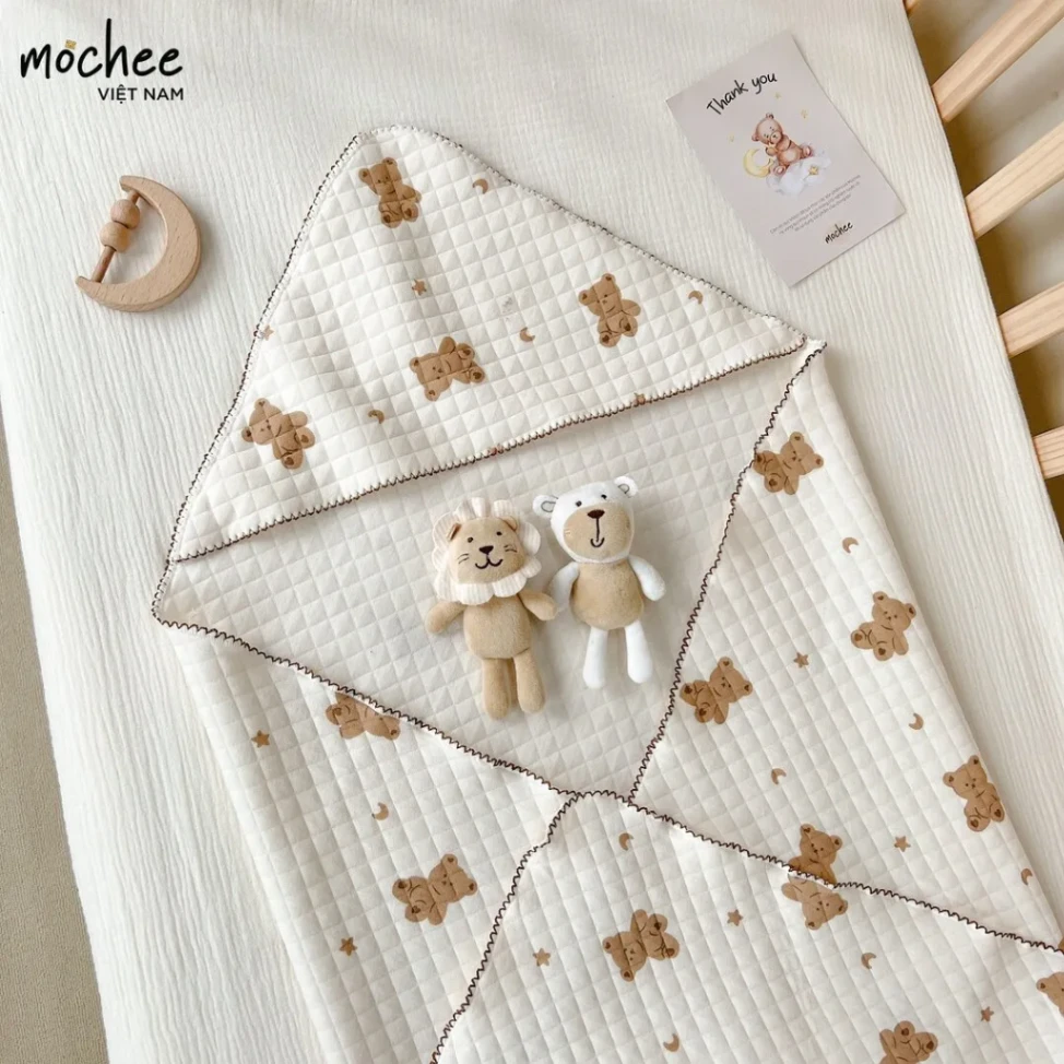 Ủ hè cotton chần bông Mochee gấu teddy 90x90cm