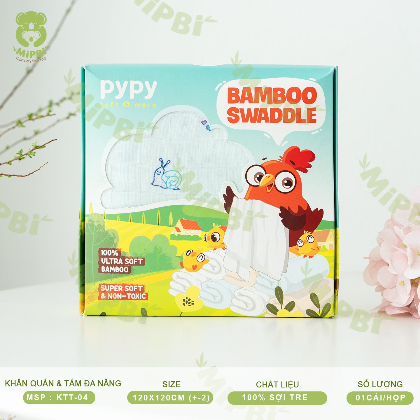 Khăn quấn và tắm PyPy sợi tre 120x120cm xanh KTT-4