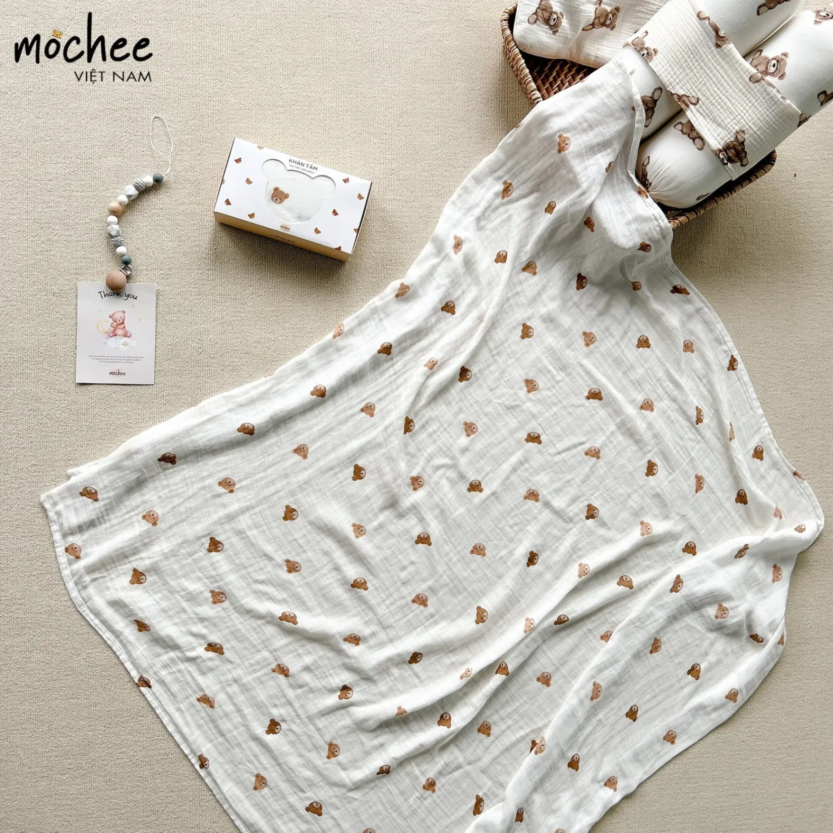 Khăn tắm sợi tre organic Mochee Việt 120x120cm