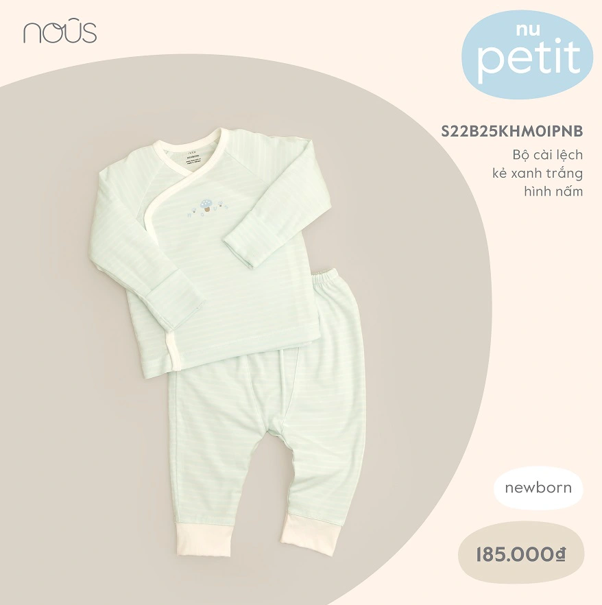 Nous- Bộ cài lêch kẻ xanh trắng hình nấm NB(2.9-3.8kg)