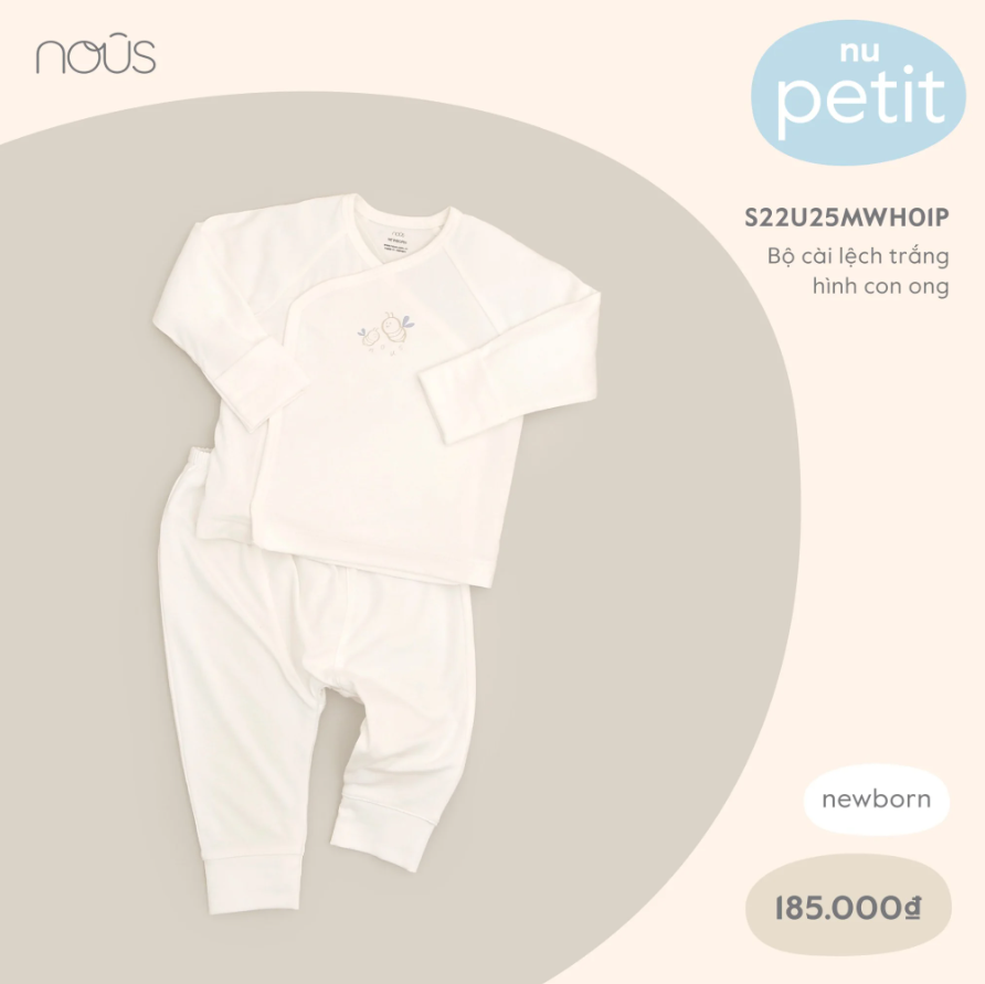 Nous- Bộ cài lệch Trắng hình con ong NB(2.9-3.8kg)